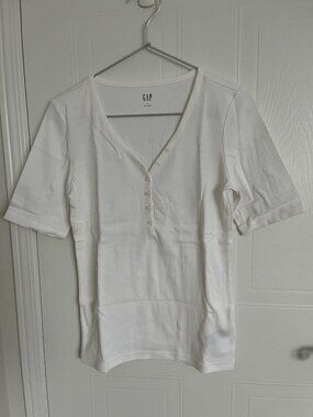 Gap Ribbed Henley V-Neck T-Shirt Small